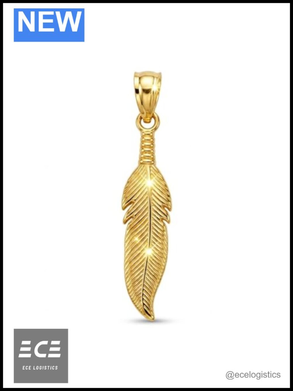 10 Karat Solid Gold Feather Charm Pendant Necklace